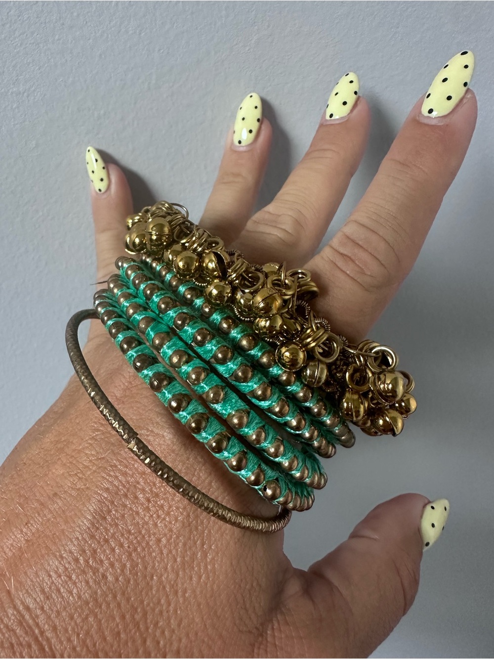 Gold and Teal Beaded Stackable Bracelet Set